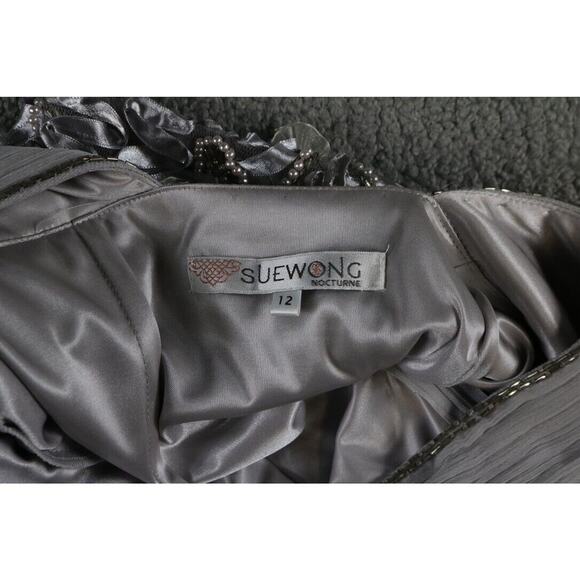 Sue Wong Nocturne Beaded Dress 12 Silver Floral Embroidery Party Cocktail - Picture 5 of 9